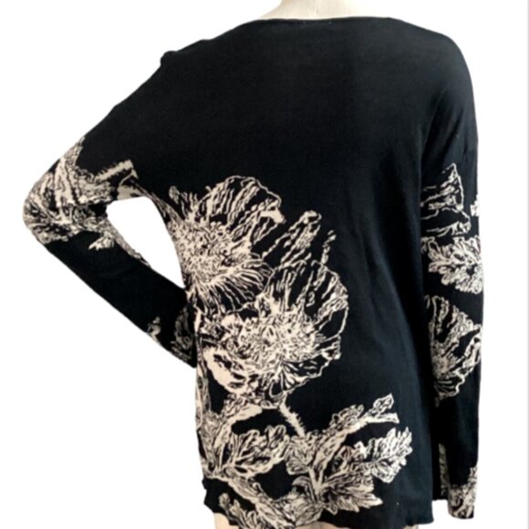 J Jill Black & Tan Graphic Floral Cotton Oversize Tunic Sweater Missy M #73i - Picture 4 of 9